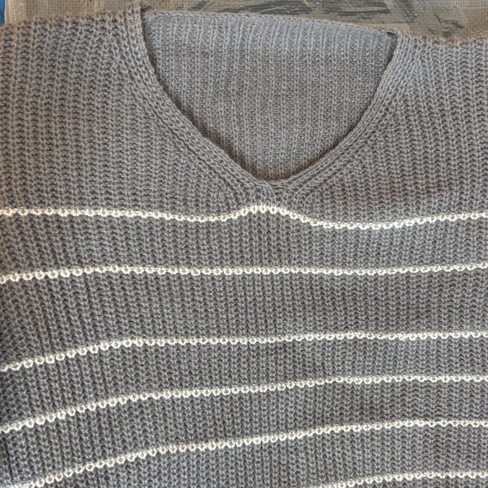 Gray Striped V-Neck Sweater